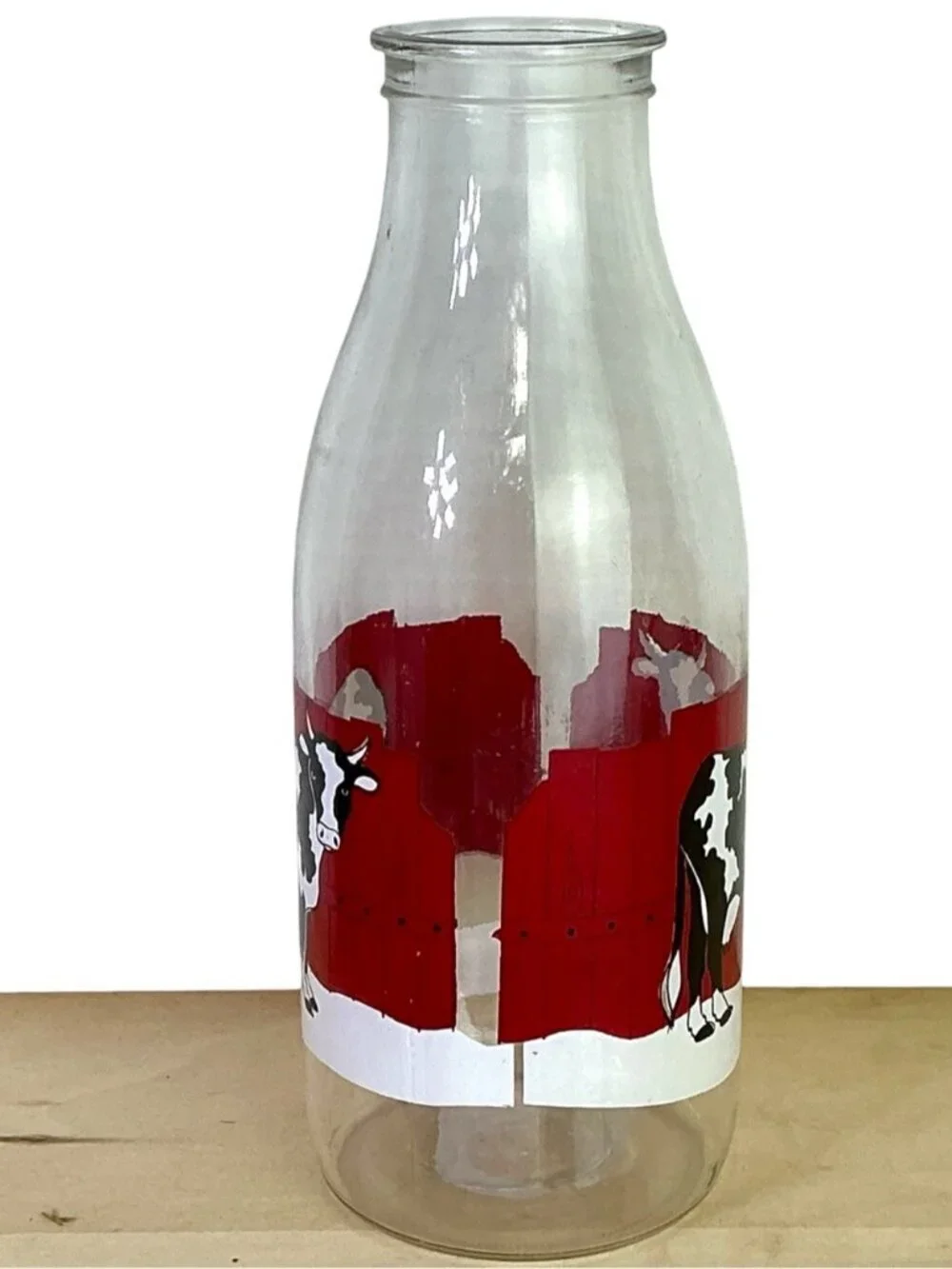 Vintage Le Parfait France Milk Jar Glass Bottle Farm Scene Cow Fence 9.5